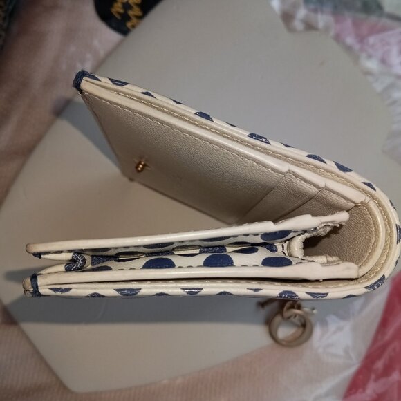 Christian Dior Cream & Blue Dot Leather Bi-Fold Small Wallet with letters charm - Picture 4 of 16